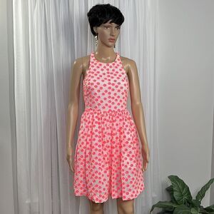 J Crew Embroidered Dress Neon Coral /White 00